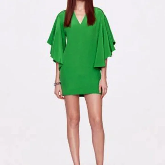 Ralph Lauren Black Label Green V Quarter Butterfly Sleeves Mulberry Silk Dress 6 - Picture 4 of 8